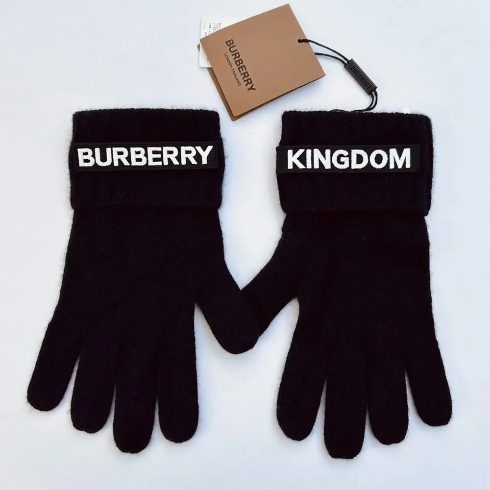Burberry Kingdom Logo Cashmere Gloves in Black and White Size Small/Medium‎
